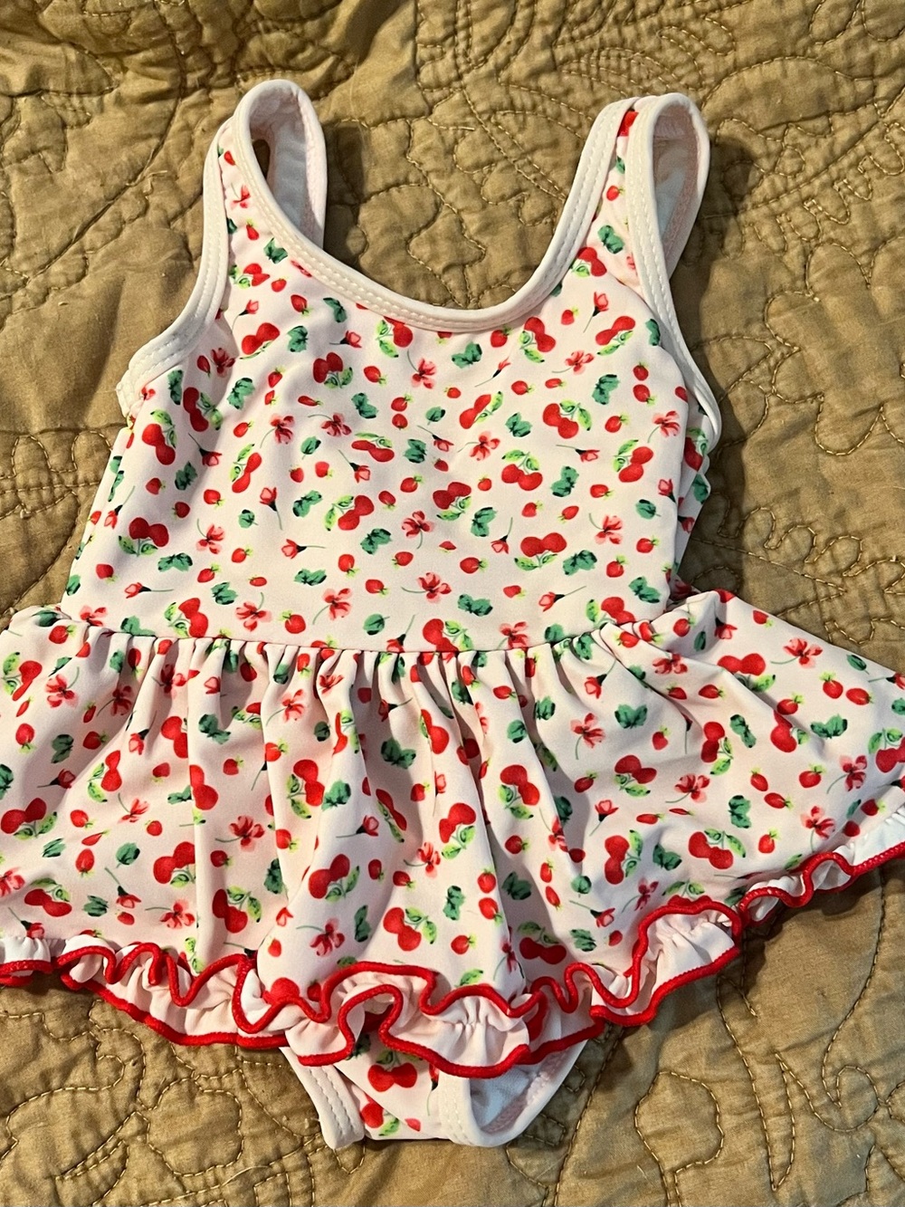 Edgehill Collection White Cherry Print One-Piece Swimsuit 6mon